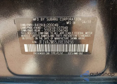 2018 Subaru Wrx Sti Limited z USA, uszkodzony, nr VIN JF1VA2W65J9838456